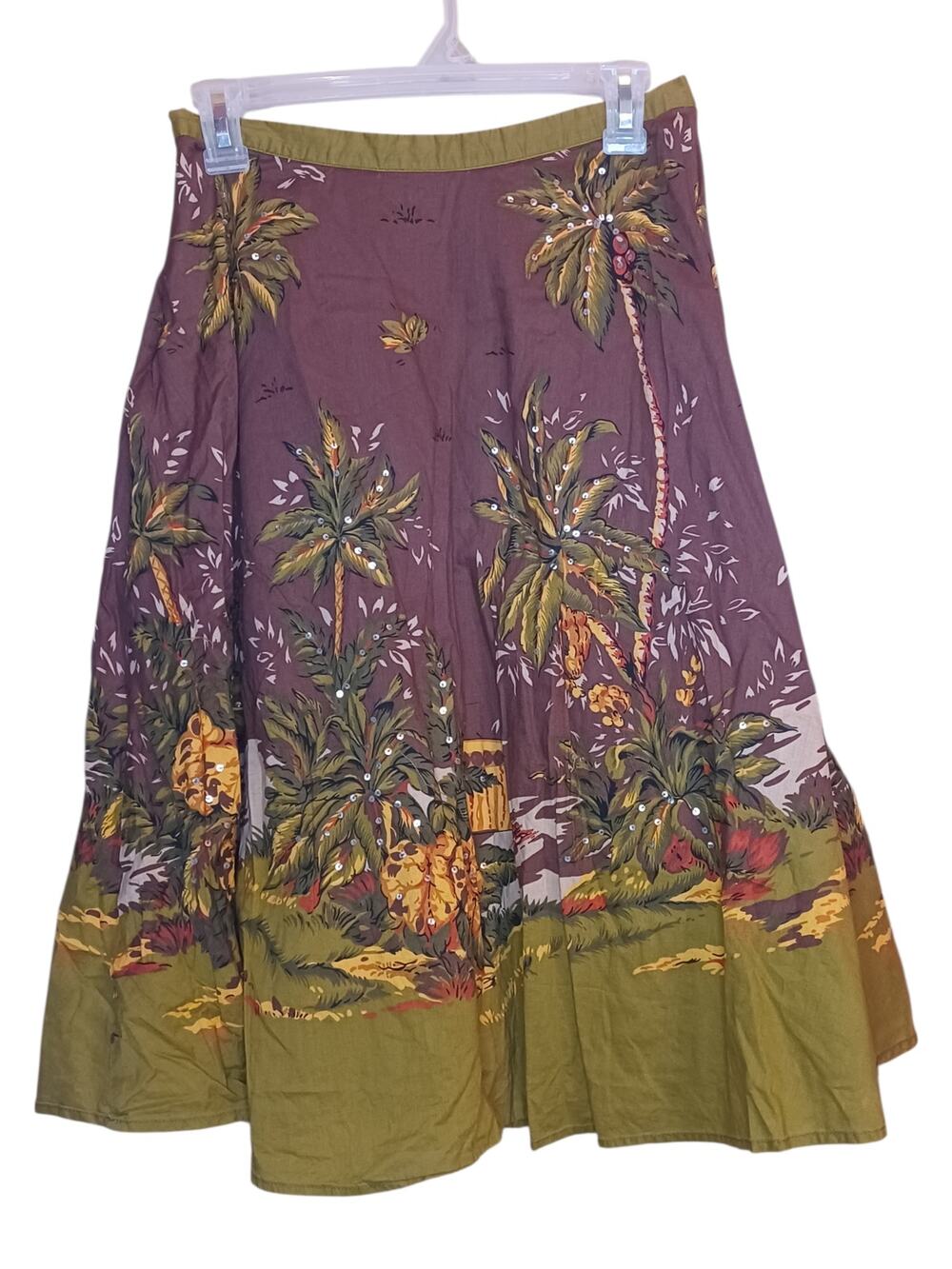 Women's Tropical Themed Maroon Sequin Skirt Size Medium